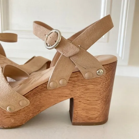 Sam Edelman Anthropologie Josefine Sand Suede Heeled Sandals Sz 7.5