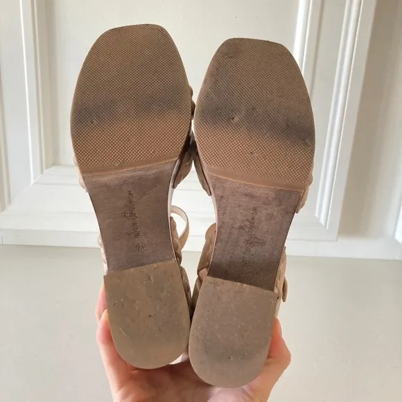 Sam Edelman Anthropologie Josefine Sand Suede Heeled Sandals Sz 7.5