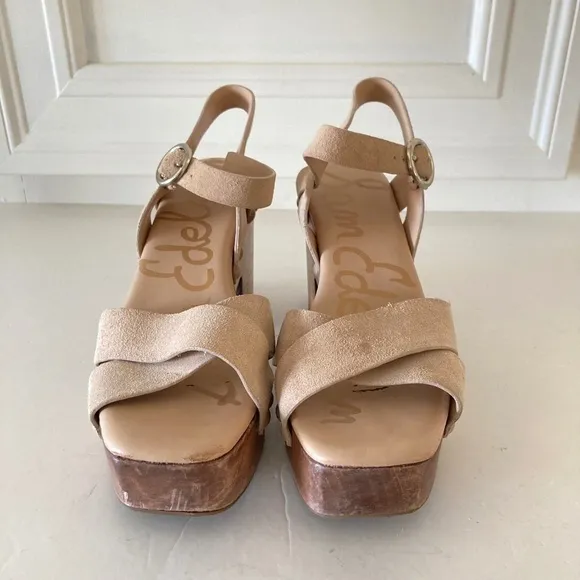 Sam Edelman Anthropologie Josefine Sand Suede Heeled Sandals Sz 7.5