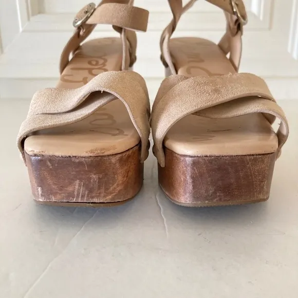 Sam Edelman Anthropologie Josefine Sand Suede Heeled Sandals Sz 7.5