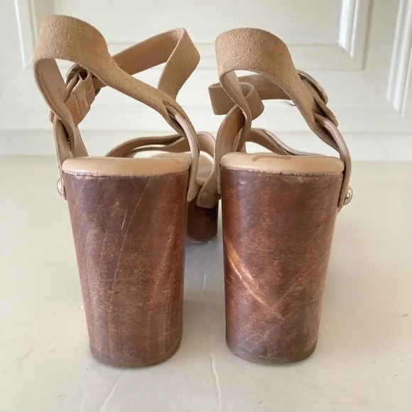 Sam Edelman Anthropologie Josefine Sand Suede Heeled Sandals Sz 7.5