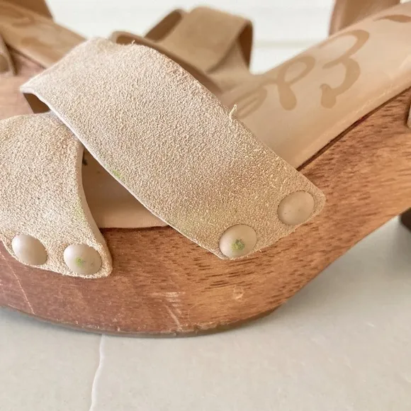 Sam Edelman Anthropologie Josefine Sand Suede Heeled Sandals Sz 7.5