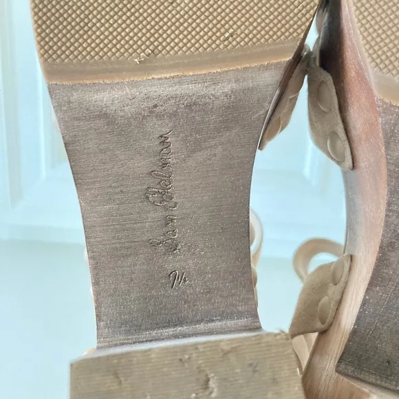 Sam Edelman Anthropologie Josefine Sand Suede Heeled Sandals Sz 7.5
