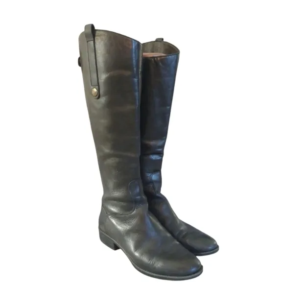 Sam Edelman Black Knee High Boots Womens Tall Black Leather Riding Boots sz 8.5
