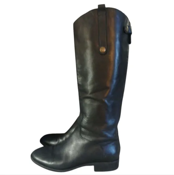 Sam Edelman Black Knee High Boots Womens Tall Black Leather Riding Boots sz 8.5