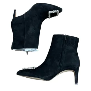 Sam Edelman Black Suede Boots with Pearl accents 2.5 inch heal Size 7.5