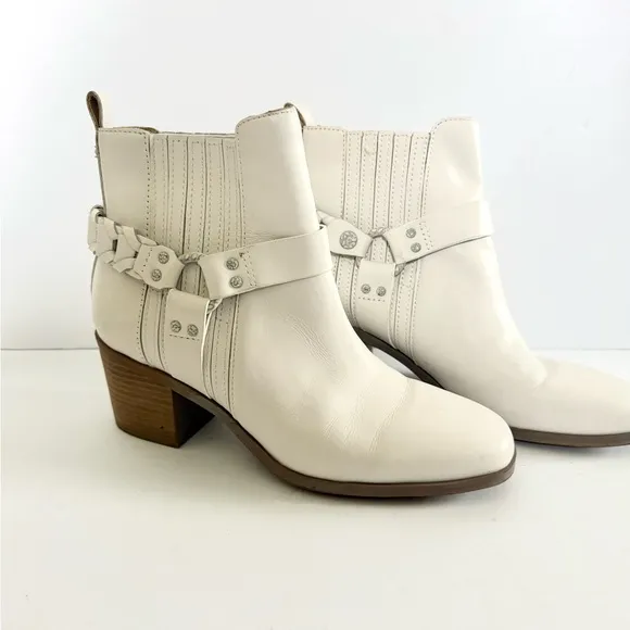 Sam Edelman Dalma Western Harness White Square Toe Festival Cowgirl Ankle Boots