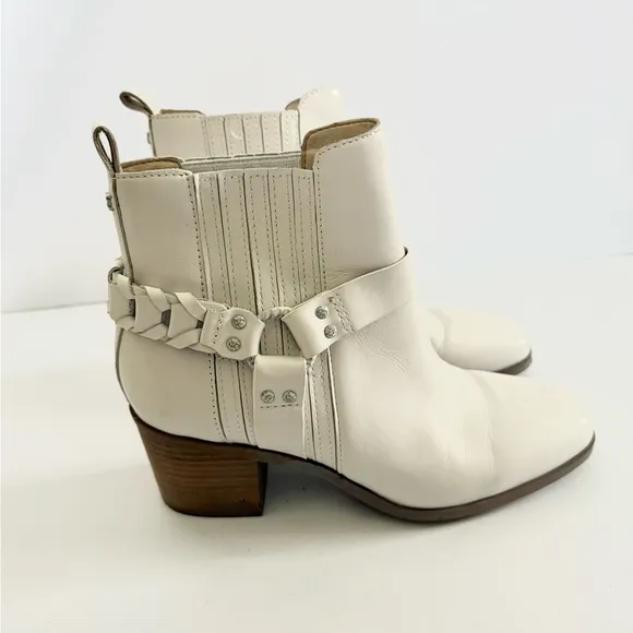 Sam Edelman Dalma Western Harness White Square Toe Festival Cowgirl Ankle Boots