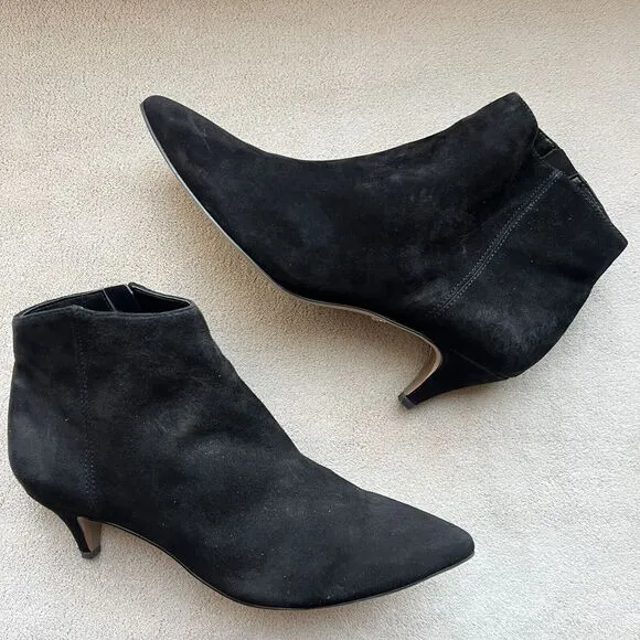 Sam Edelman Kinzey Black Leather Suede Kitten Heel Ankle Boots Booties Women's 8