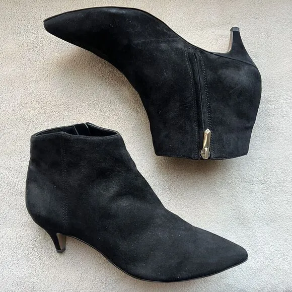 Sam Edelman Kinzey Black Leather Suede Kitten Heel Ankle Boots Booties Women's 8