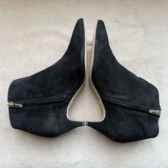 Sam Edelman Kinzey Black Leather Suede Kitten Heel Ankle Boots Booties Women's 8