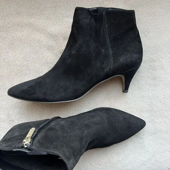 Sam Edelman Kinzey Black Leather Suede Kitten Heel Ankle Boots Booties Women's 8