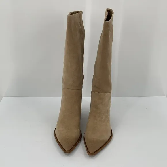 Sam Edelman Leahla tall heeled boots shoe Oatmeal tan suede pull-on women new 9