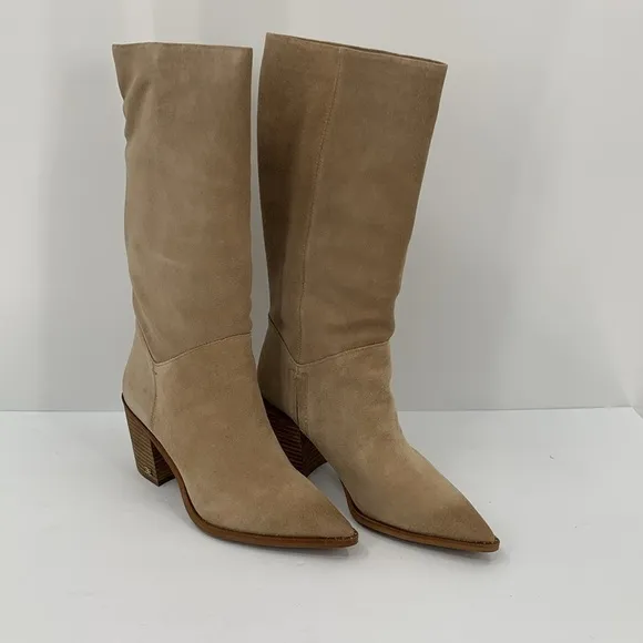 Sam Edelman Leahla tall heeled boots shoe Oatmeal tan suede pull-on women new 9