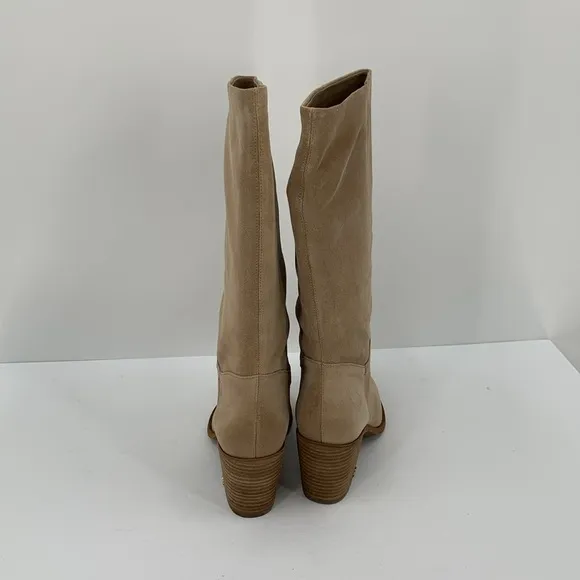 Sam Edelman Leahla tall heeled boots shoe Oatmeal tan suede pull-on women new 9
