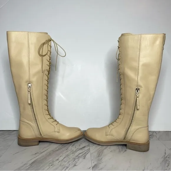 Sam Edelman Nance Lace Up Egg Shell Leather Tall Boot 7M