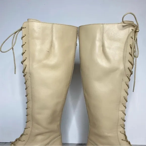 Sam Edelman Nance Lace Up Egg Shell Leather Tall Boot 7M