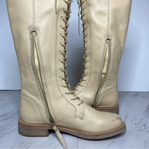 Sam Edelman Nance Lace Up Egg Shell Leather Tall Boot 7M