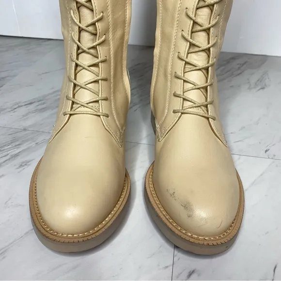Sam Edelman Nance Lace Up Egg Shell Leather Tall Boot 7M
