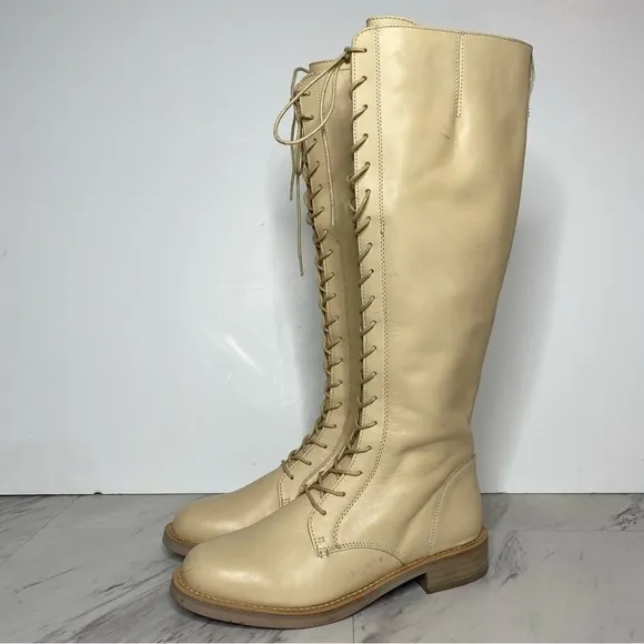 Sam Edelman Nance Lace Up Egg Shell Leather Tall Boot 7M