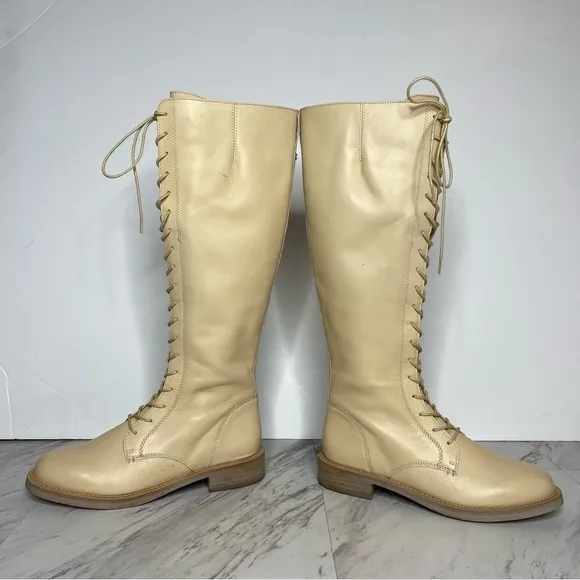 Sam Edelman Nance Lace Up Egg Shell Leather Tall Boot 7M