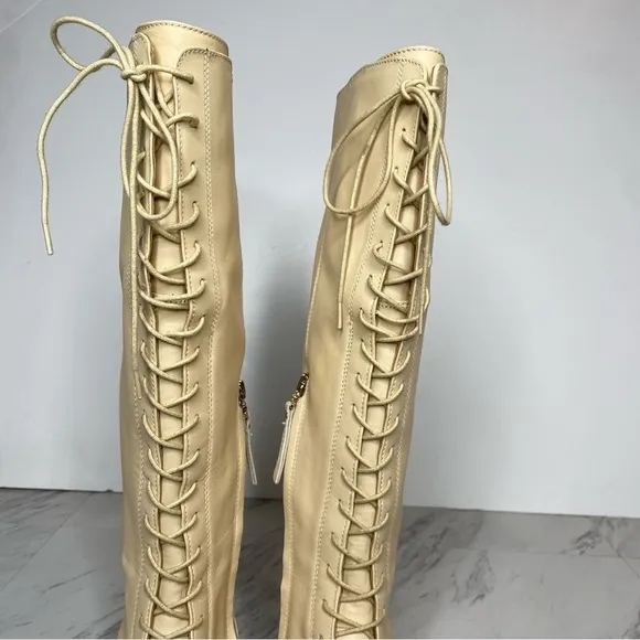 Sam Edelman Nance Lace Up Egg Shell Leather Tall Boot 7M