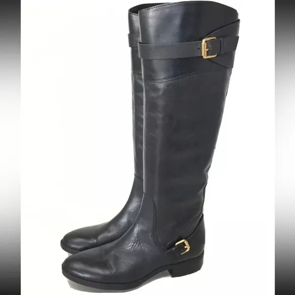 Sam Edelman Portman KneeHigh Riding Boots Gold Buckles,zipper, hardware EUC 7.5