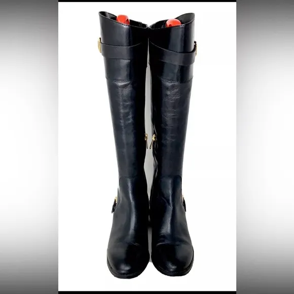Sam Edelman Portman KneeHigh Riding Boots Gold Buckles,zipper, hardware EUC 7.5