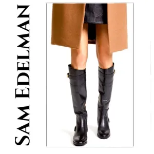 Sam Edelman Portman KneeHigh Riding Boots Gold Buckles,zipper, hardware EUC 7.5