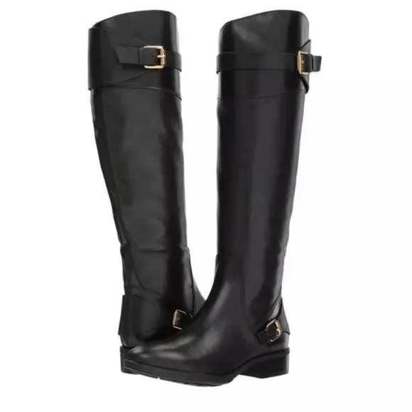 Sam Edelman Portman KneeHigh Riding Boots Gold Buckles,zipper, hardware EUC 7.5