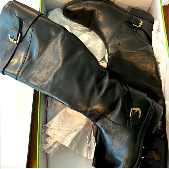 Sam Edelman Portman KneeHigh Riding Boots Gold Buckles,zipper, hardware EUC 7.5