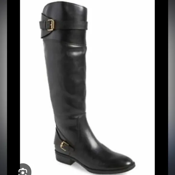 Sam Edelman Portman KneeHigh Riding Boots Gold Buckles,zipper, hardware EUC 7.5