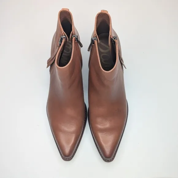 Sam Edelman Trailblazer Walden Leather Ankle Boots Brown Tan Western Size 7.5