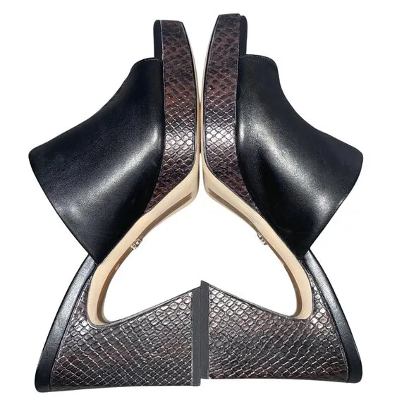 Sam Edelman Wilton Sandal shoes Black square toe platform heel snake women’s 8.5