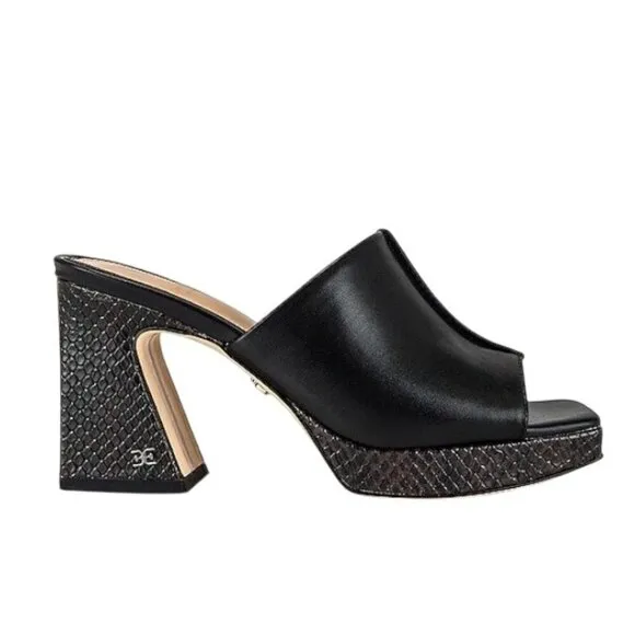 Sam Edelman Wilton Sandal shoes Black square toe platform heel snake women’s 8.5