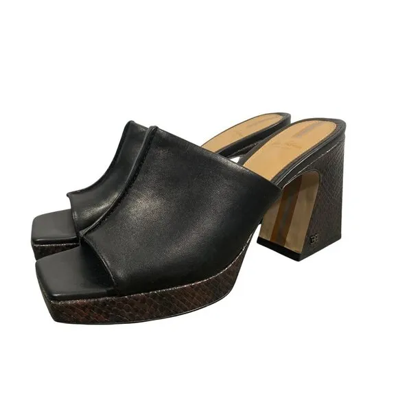 Sam Edelman Wilton Sandal shoes Black square toe platform heel snake women’s 8.5