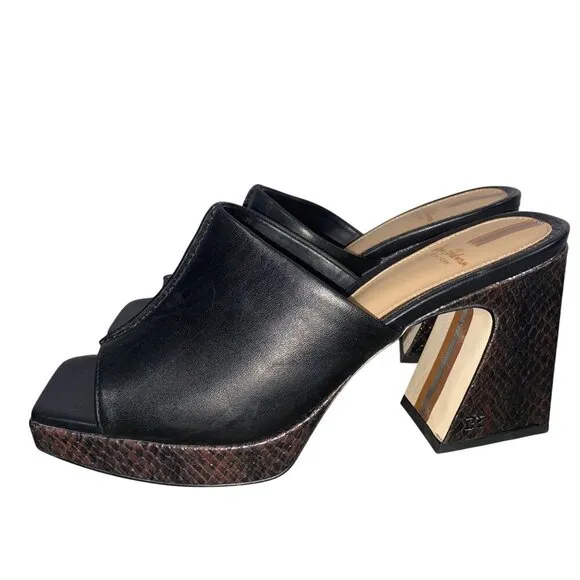 Sam Edelman Wilton Sandal shoes Black square toe platform heel snake women’s 8.5