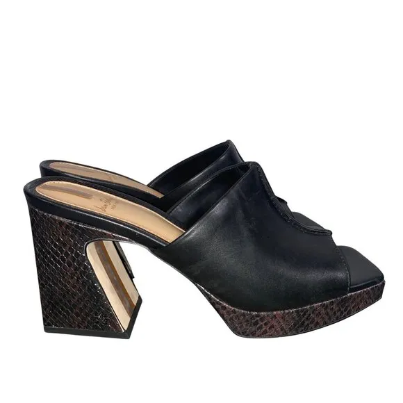 Sam Edelman Wilton Sandal shoes Black square toe platform heel snake women’s 8.5