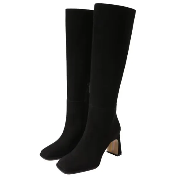 Sam Edelman Womens Issabel Knee High Boots US 7.5M EU 38 Black Suede Heeled NIB