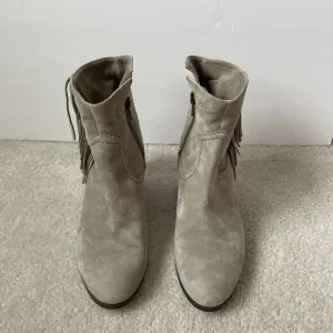 Sam Edelman Women's Size 10 Louie Fringe Boots Boho Western Suede Gray Bootie