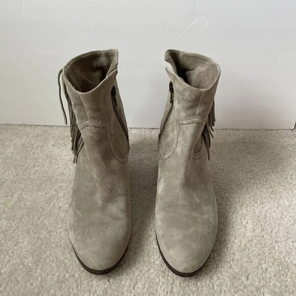 Sam Edelman Women's Size 10 Louie Fringe Boots Boho Western Suede Gray Bootie