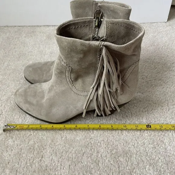 Sam Edelman Women's Size 10 Louie Fringe Boots Boho Western Suede Gray Bootie