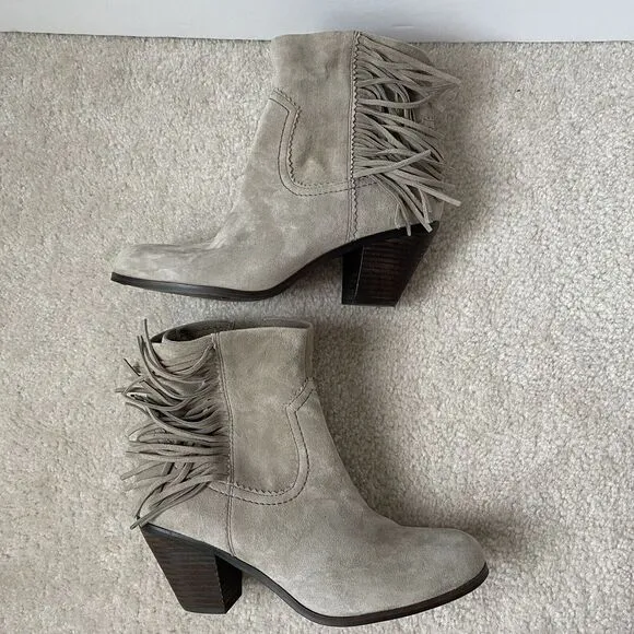 Sam Edelman Women's Size 10 Louie Fringe Boots Boho Western Suede Gray Bootie