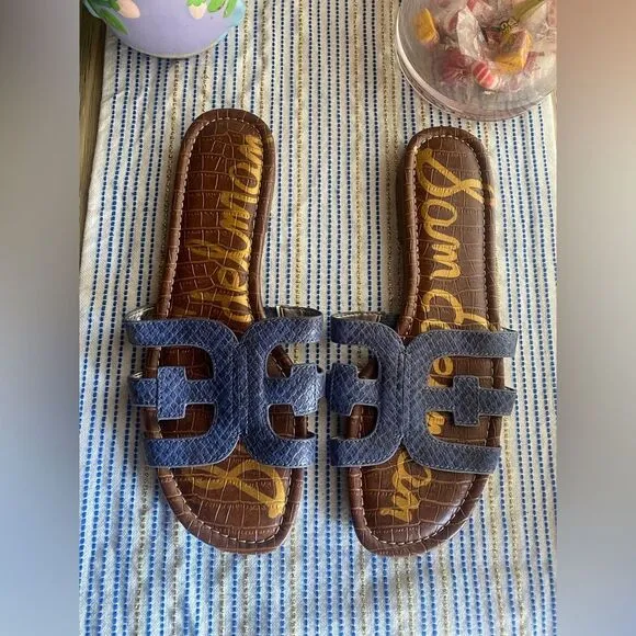 Sam Edelman Womens Classic Slide Sandals Bay Blue Sz 10.5 NEW