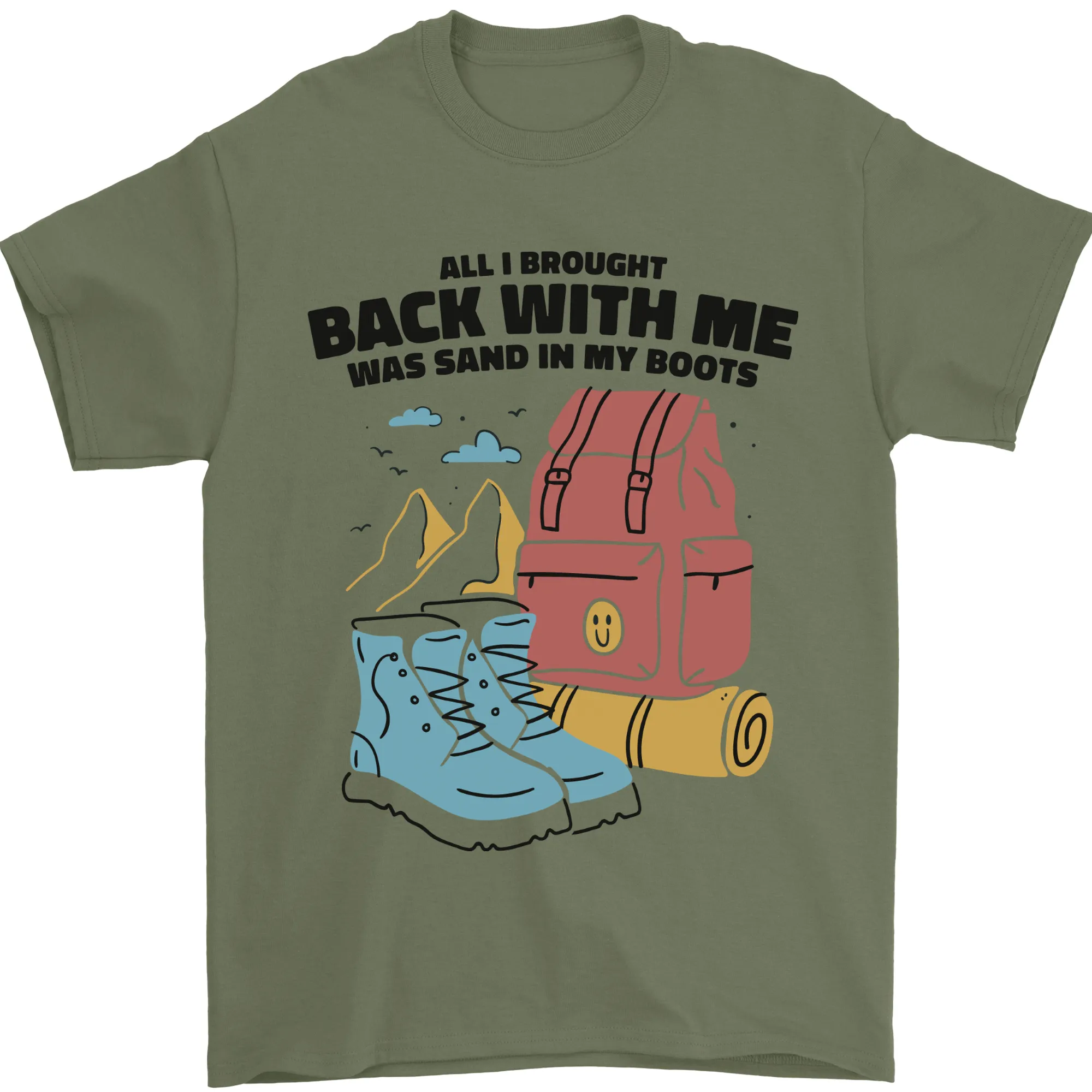 Sand In Boots Funny Hiking Travelling Camping Mens T-Shirt 100% Cotton