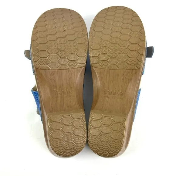Sanita Deborah 40 Mule Blue Snakeskin Embossed Leather Slip On Shoes NEW