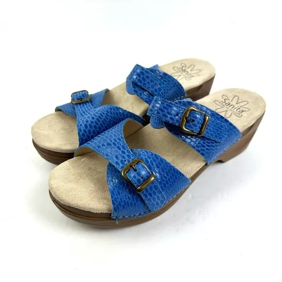 Sanita Deborah 40 Mule Blue Snakeskin Embossed Leather Slip On Shoes NEW