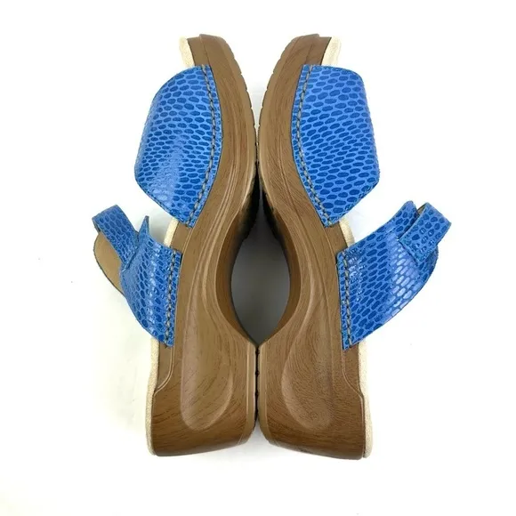 Sanita Deborah 40 Mule Blue Snakeskin Embossed Leather Slip On Shoes NEW