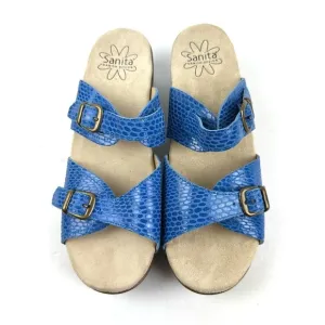 Sanita Deborah 40 Mule Blue Snakeskin Embossed Leather Slip On Shoes NEW