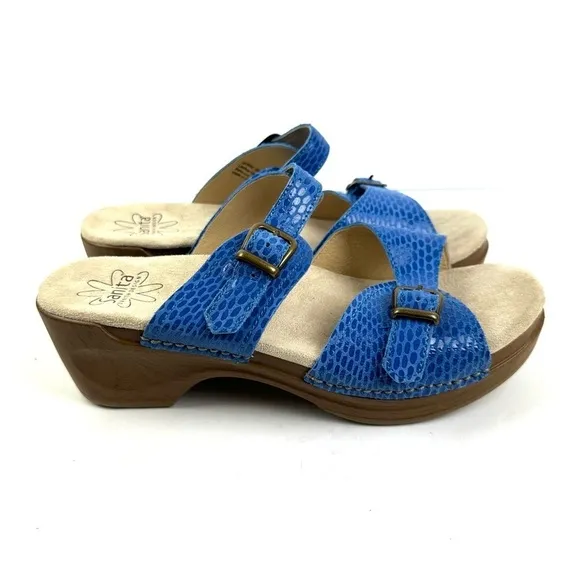 Sanita Deborah 40 Mule Blue Snakeskin Embossed Leather Slip On Shoes NEW